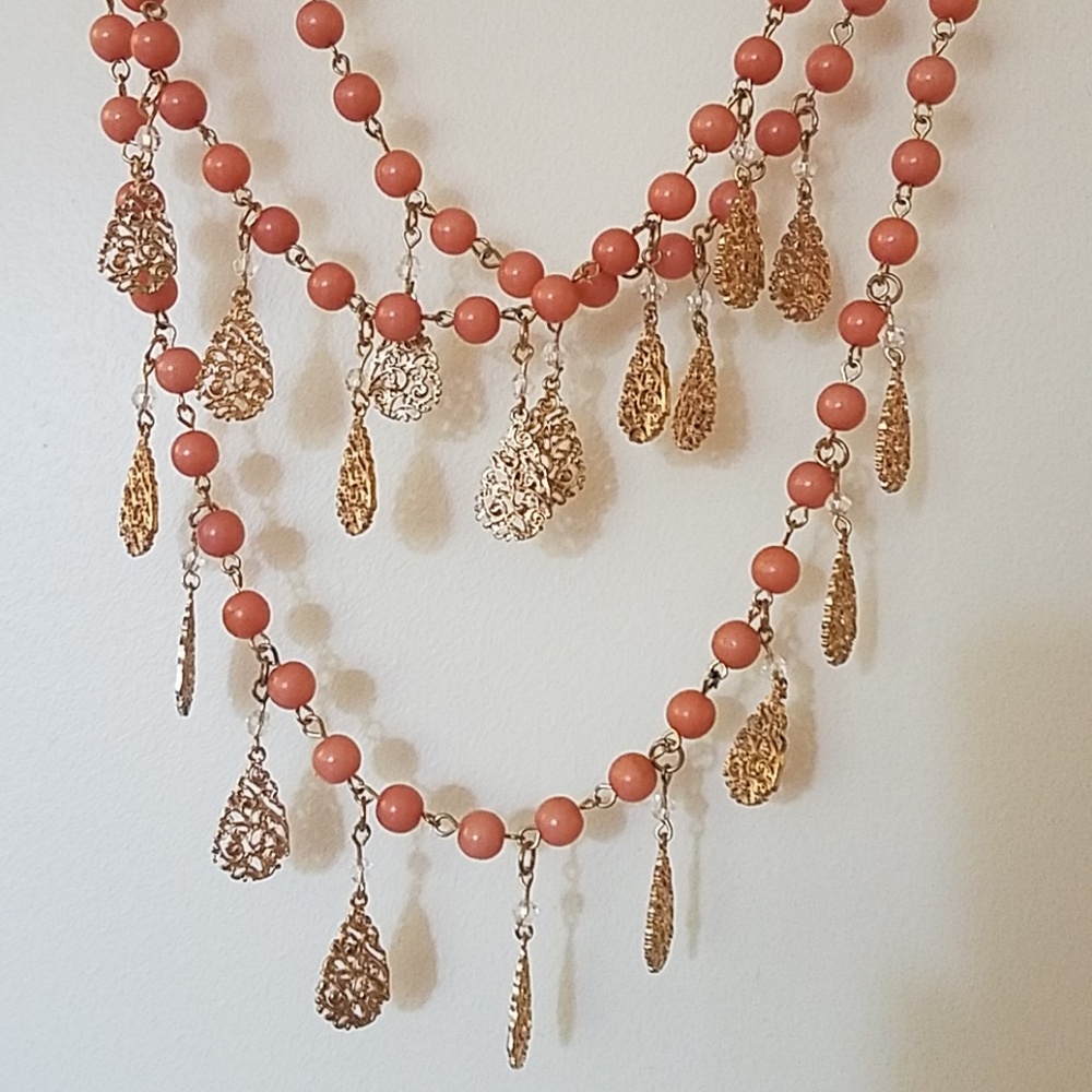 Peach, nude and gold multistrand necklace